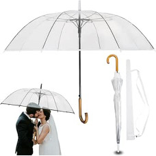 LOGAN & BARNES Cardiff Transparent Wedding Umbrella with High-Quality Real Wood Handle Diameter 120 cm Elegant Large Umbrella 2 People Transparent XXL