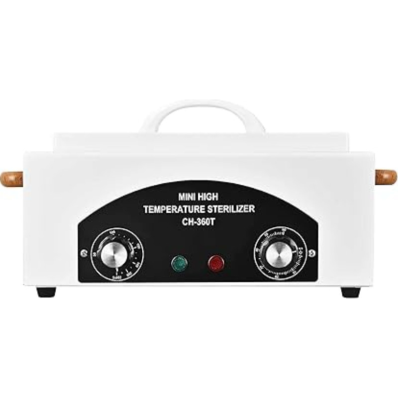 300 W karšto oro sterilizatorius, dezinfekuojantis 220 °C sausą karštį, aukštos temperatūros sterilizatorius, skirtas nagų įrankių sterilizatoriui su laikmačiu, skirtas kosmetikai, pėdų priežiūros studijoms, kirpykloms (baltas)
