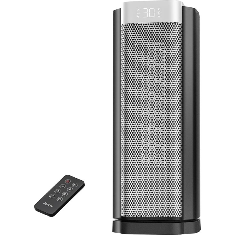 AEOCKY 3-iosios kartos ventiliatorinis šildytuvas su dirbtiniu termostatu, 1800 W PTC patalpų elektrinis šildytuvas su nuotolinio valdymo pulteliu, 70° osciliacija, netriukšmingas, saugus, nešiojamas biure, miegamajame, kambaryje
