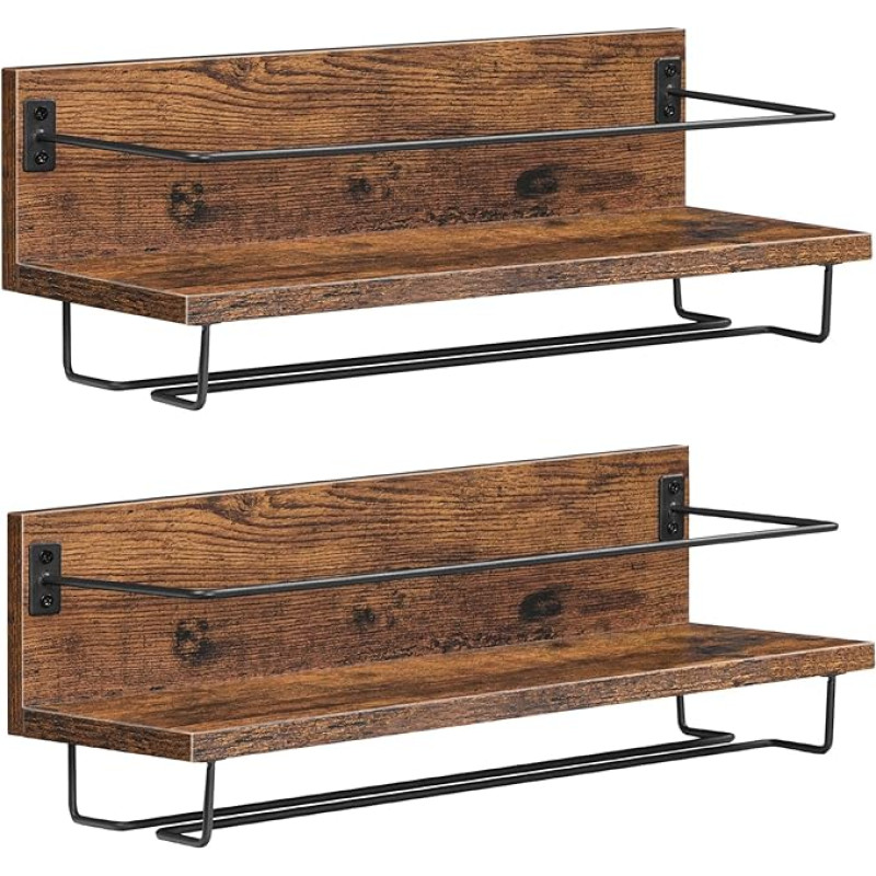 HOOBRO Sieniniai vyno stovai, 2 vnt., vyno stovai, kabančios plaukiojančios sieninės lentynos, vyno butelių laikiklis, stalo indų laikiklis svetainei, valgomajam, virtuvei, ruda ir juoda spalvos EBF28BJ01