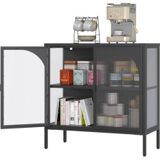 BIZOEIRON Metalinė spintelė su stiklinėmis durelėmis, virtuvės spintelė, stiklinė vitrina su reguliuojama lentyna, virtuvės, valgomojo, svetainės spintelė, 35 D x 80 W x 80 H cm, juoda