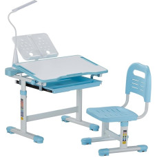 VEVOR rašomojo stalo rinkinys Vaikų rašomojo stalo ir kėdės reguliuojamo aukščio (53-71 cm) apkrovos (100 kg) su staline lempa ir 0-40° pakreipiamu stalviršiu, skirtas miegamajam, mėlynas