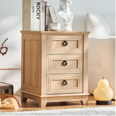 46 cm Bedside Table in Country House Style with 3 Drawers, Side Table Chest of Drawers for Bedroom, Natural Bedside Tables, Wooden Bed Side Table with Metal Handle, Bedside Cabinet for Living Room