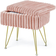 ABHENG Daugiafunkcinė stačiakampė tualetinė kėdė su laikymo vieta, kojų taburetė, taburetė tualetinis staliukas, minkšta taburetė, makiažo taburetė, 40 x 25,5 x 43,5 cm, pastelinė rožinė, ASND53P