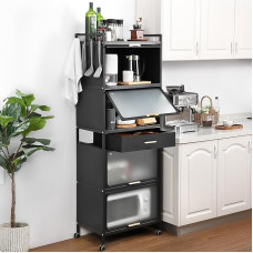 GAOMON Virtuvės kepėjo lentyna, kavos baras, duonos lentyna, mikrobangų krosnelės lentyna, laikymo lentyna su stabdžių ratukais, 5 pakopos, virtuvės indų, vyno, puodų ir keptuvių organizavimo stovas