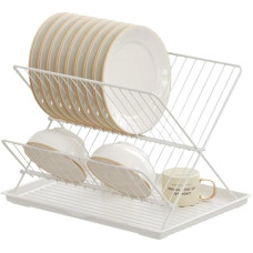 Generisch X-förmiger, faltbarer Geschirrtrockner, rutschfest, platzsparend, mit Auffangschale und zwei Ebenen(1PC White)