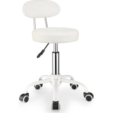 FNZIR pasukama taburetė ant ratukų, reguliuojamo aukščio, riedanti taburetė su atlošu, PU odos sėdynės pagalvėlė, balta