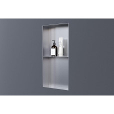 NT306010X Nerūdijančio plieno sieninė įmautė be apvado su laikymo skyriumi 30 x 60 x 10 cm (plotis x aukštis x gylis) Pasirinktos spalvos Šlifuotas nerūdijantis plienas