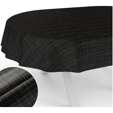 Staltiesė Audinys Skalbiama staltiesė su teflono danga Lengva priežiūra Lotoso efekto staltiesė Nepralaidi purvui ir vandeniui Romos dryžuota ovalo formos 180 x 140 cm nupjauto krašto juoda