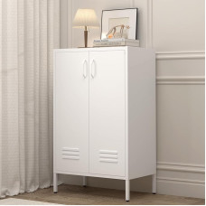 GREATMEET Metal Locker Storage Cabinet White Accent Metal Chamber Cabinets with Doors Locker for Living Room Kitchen Office