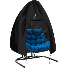 PATIO PLUS Lauko dvivietės kabančios kėdės užvalkalas su užtrauktuku, labai tvirtas, 420D kiaušinio supamosios kėdės užvalkalas, atsparus vandeniui, atsparus vėjui, 200 x 230 cm, juodas