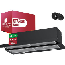 LEVIVO A+++ Plokštuminis gartraukis 60-90 cm, 400 m³/h oro recirkuliacijos ir ištraukimo sistema, įmontuojamas gartraukis su 2 aktyviosios anglies filtrais, 2-4 riebalų filtrais, 2 lygiais, LED apšvietimas, gartraukis 60-90 cm
