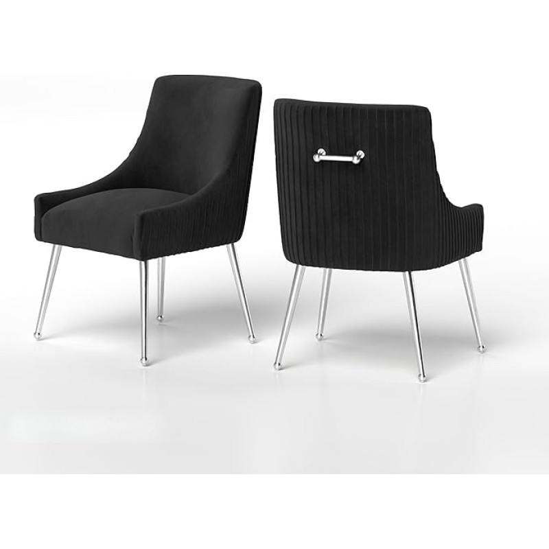 SEYNAR valgomojo kambario kėdės Modernaus stiliaus aksomo paminkštintas akcentas tualeto kėdė su vertikaliu baru su sidabrinėmis kojomis 4 komplektų rinkinys svetainei, valgomajam, miegamajam