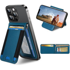 Magsafe Wallet with Money Clip, Open ID Window, Magnetic Wallet for iPhone 16/15/14 Pro Max/14 Pro/14/14 Plus/13/12 Series, Adjustable Stand, 9 Card Holders, Vegan Leather, Blue
