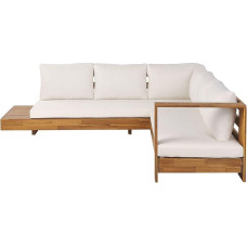 Beliani Marettimo Lounge Set Certified Acacia Wood Brown 5-Seater Cushions Cream White