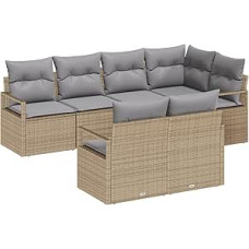 Rantry 7-teilige Garten Sofa Set mit Kissen Beige Poly Rattan Gartenlounge Modelis3346420