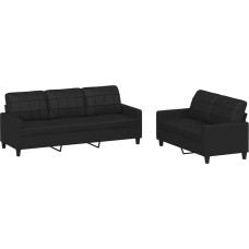Tomostar Sofa-Set für Wohnzimmer, 3-Sitzer und 2-Sitzer, 2-teilig, mit Kissen, schwarz, Kunstleder