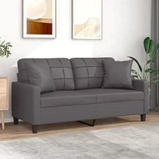 JUDYY 3200805 2 vietų sofa su dekoratyvinėmis pagalvėlėmis pilka 140 cm dirbtinė oda, Sofos ir kušetės, Sofa svetainė, Sofa paauglių kambariui, Sofa poilsiui, Sofa miegamajam, Miegamojo sofa, Minkšta sofa