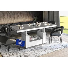 designimpex HM-111 Kavos staliukas pilkas blizgus / baltas blizgus Išplečiamas reguliuojamo aukščio 120 x 170 cm stalčius Modernus svetainės stalas Valgomasis stalas Šoninis stalas Sofos stalas Erdvės taupymas Aukštos kokybės svetainė