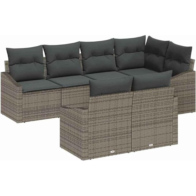 Rantry Sofa Set mit Kissen 7 pcs Grau Poly Rattan Gartenmöbel Modelis3346759