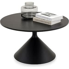 ISOMA Round Coffee Table Diameter 70 cm, Black - Modern Living Room Table with MDF Wood Decoration and Sturdy Metal Frame with Powder Coating Ideal as a Side Table for Sofa or Lounge