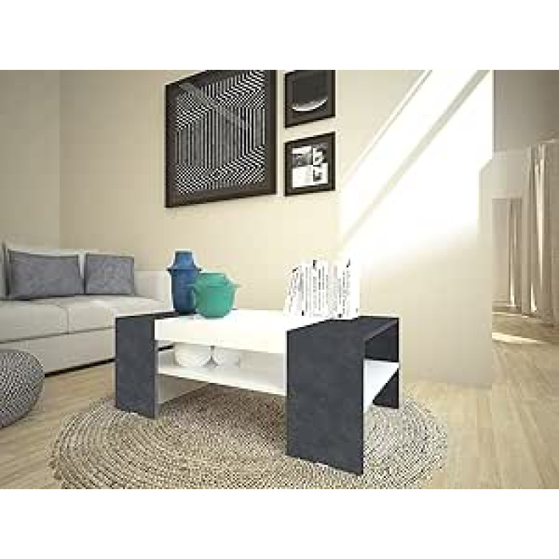 möbelando Cesena I kavos staliukas Kavos staliukas Šoninis staliukas Svetainės staliukas Blizgus baltas / skalūnas