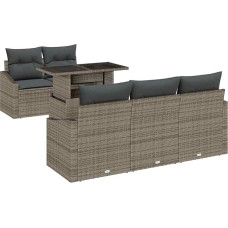 Rantry 6-teiliges Garten Sofa Set mit Kissen Grau Poly Rattan Gartenlounge Modelis3348915