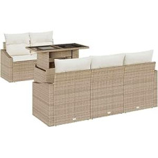 Rantry 6-teiliges Garten Sofa Set mit Kissen Beige Poly Rattan Gartenlounge Modelis3357654