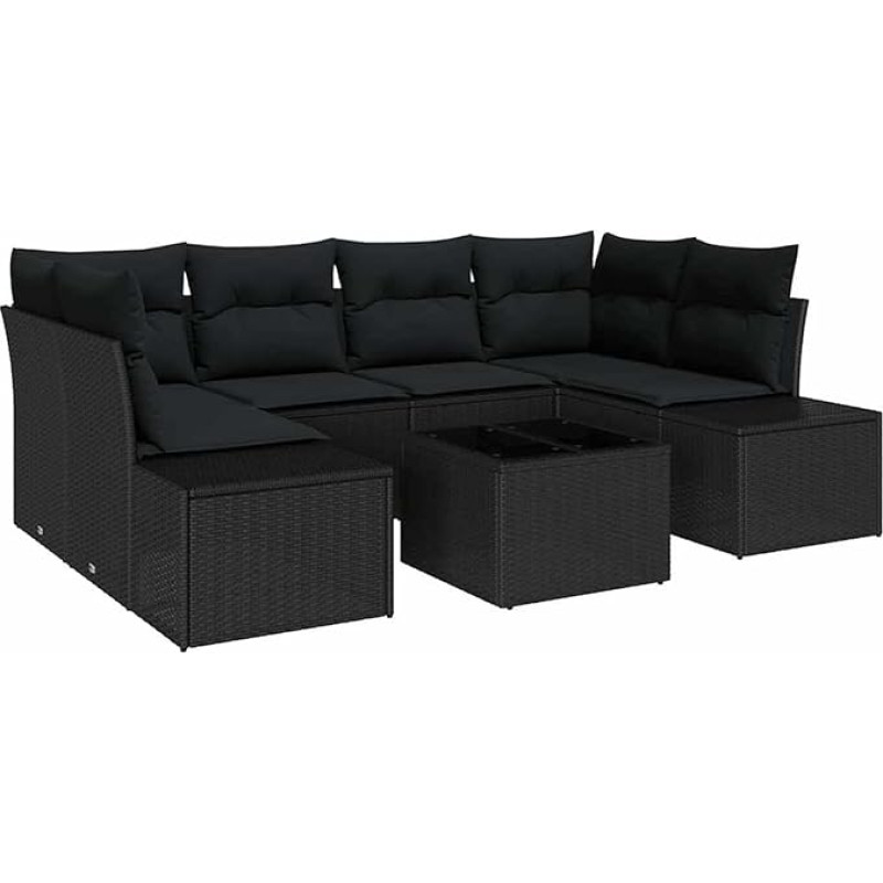 Rantry 7-teiliges Garten Sofa Set mit Kissen Schwarz Poly Rattan Gartenlounge Modelis3346963