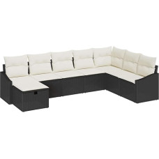 Rantry 8-teiliges Garten Sofa Set mit Kissen Schwarz Poly Rattan Gartenlounge Modelis3359326