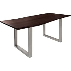 MASSIVMOEBEL24.DE Freeform 3 akacijos medžio stalas 140 x 90 x 76 cm Rudos kojos Matinis sidabrinis