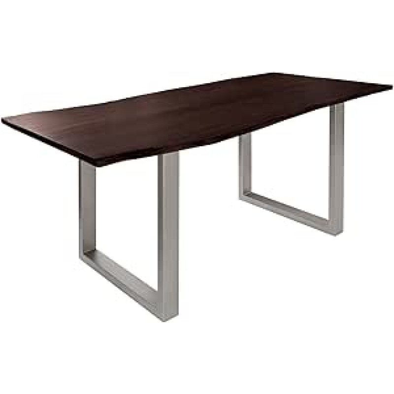 MASSIVMOEBEL24.DE Freeform 3 akacijos medžio stalas 140 x 90 x 76 cm Rudos kojos Matinis sidabrinis