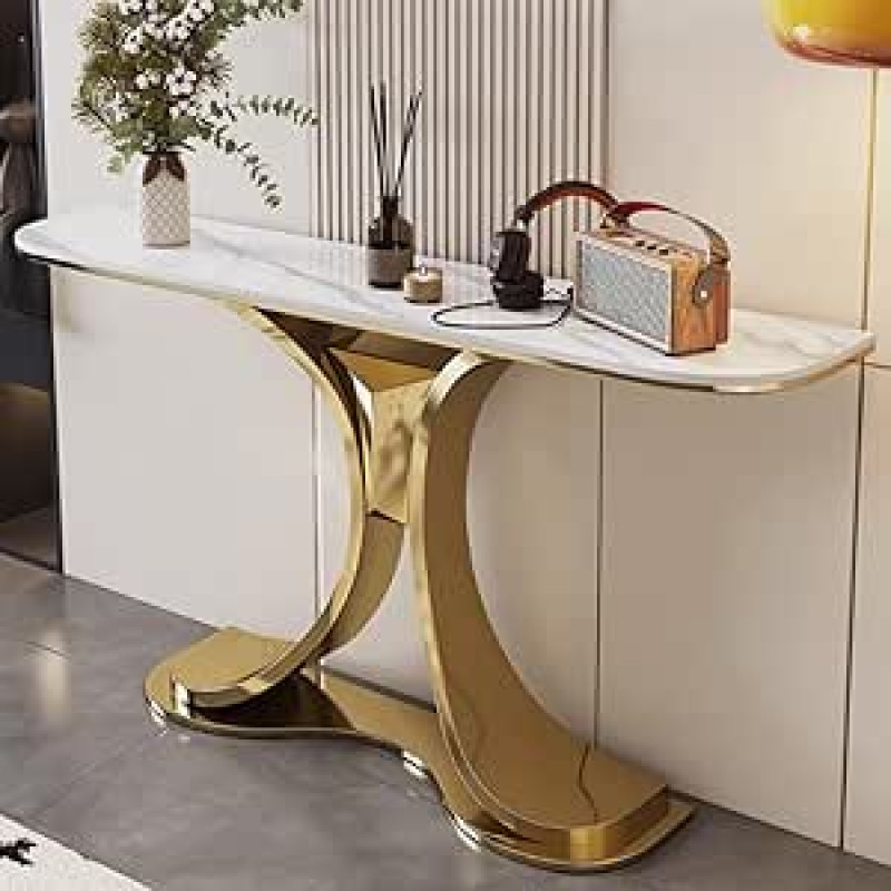 Generisch Industrieller Konsolentisch, schmaler Eingangstisch mit Metallfuß, Langer Sofatisch für Wohnzimmer, Schlafzimmer, Foyer - Gold-Finish, 100 cm/39,3 Zoll Akzentmöbel