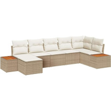 Rantry 7-teiliges Garten Sofa Set mit Kissen Beige Poly Rattan Akazie Gartenlounge Modelis3348132