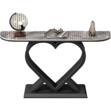Stilvoller kleiner Konsolentisch für Sofa und Wohnzimmer - Dickes Metallgestell, schwarzer Eingangstisch mit herzförmigem Rahmendesign, einfache Montage, geeignet für Wohnzimmer, Flur und Ei
