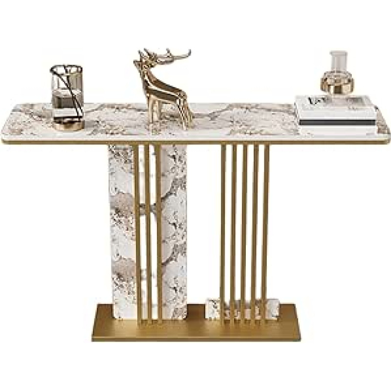 Generisch Schmaler Goldener Konsolentisch mit Stauraum, moderner Beistelltisch für Wohnzimmer und Flur, Eingangstisch mit abgerundeten Ecken (Beige, 120x30x80cm)