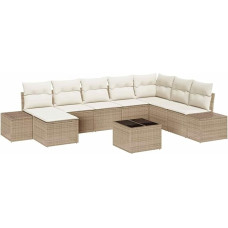 9-teiliges Garten Sofa Set mit Kissen in Braun Poly Rattan Gartenlounge Modelis3347191