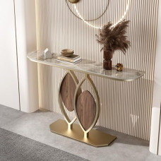 Generisch Modern Decorative Iron Console Table with Stone Top Leaf Shaped Legs Narrow Table Behind Sofa for Entryway Hallway Living Room (C, 150cm/59