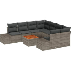 9-teiliges Garten Sofa Set mit Kissen Grau Poly Rattan Akazie Gartenlounge Model3356606