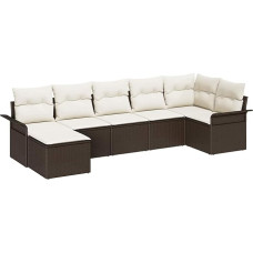 7-teiliges Garten Sofa Set mit Kissen in Braun aus Poly Rattan, 2-Sitzer Garten Sofa mit Stauraum & Kissen in Braun aus Poly Rattan Gartenlounge Modelis3354117