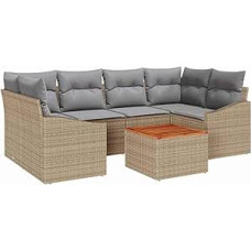 7-ių dalių sodo sofos komplektas su kopėtėlėmis Beige Poly Rattan Akazie Gartenlounge Modelis3356453