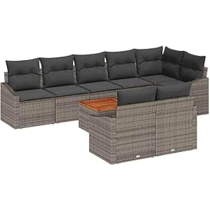 9-teiliges Garten-Sofa-Set mit Kissen Grau Poly-Rattan Akazie Gartenlounge Modelis3347846