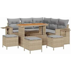 9-teiliges Garten-Sofa-Set mit Kissen Beige Poly-Rattan Akazie Gartenlounge Modelis3361752