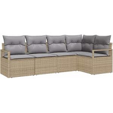 5-teiliges Garten Sofa Set mit Kissen Beige Poly Rattan Gartenlounge Model3355049