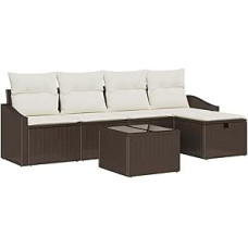 6-teiliges Garten-Sofa-Set mit Kissen Braun Poly-Rattan Gartenlounge Modelis3360599