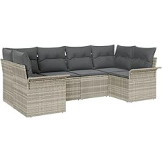 6-teiliges Garten Sofa Set mit Kissen Hellgraues Poly Rattan Gartenlounge Modelis3345502