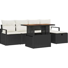 6-teiliges Garten-Sofa-Set mit Kissen Schwarz Poly-Rattan, 2-Sitzer Garten-Sofa mit Kissen Schwarz Poly-Rattan Gartenlounge Modelis3359988