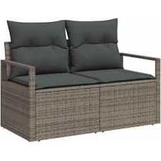 6-teiliges Garten Sofa Set mit Kissen Grau Poly Rattan, 2-Sitzer Garten Sofa mit Kissen Grau Poly Rattan Gartenlounge Modelis3346259