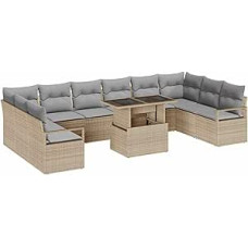 11-teiliges Garten-Sofa-Set mit Kissen Beige Poly-Rattan Gartenlounge Modelis3348896