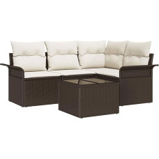 4-teiliges Garten Sofa Set mit Kissen Grau Poly Rattan, 2-Sitzer Garten Sofa mit Stauraum & Kissen Braun Poly Rattan Gartenlounge Modelis3354017